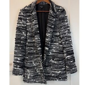 Anthropologie Drew Bouclé Knit Blazer Jacket Black White‎ Ferrara Gray Sz Medium